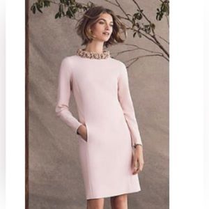 Worth New York Tea Rose Doubleface Beaded Stand Collar Dess. Retail $898 Size 10